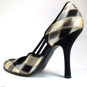 VALENTINO Black Suede & Metallic Leather Shoes, 8